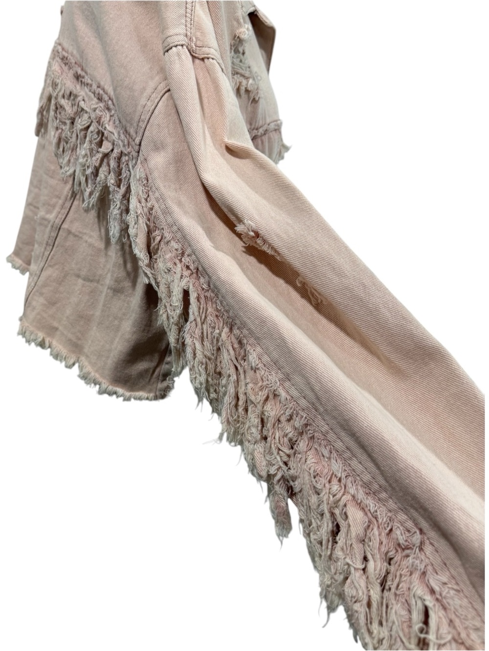 NWT POL Pink Fringe Distressed Crop Denim Jacket - Picture 10 of 16